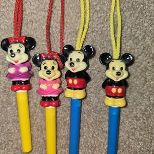 Vintage 60's Disney Mickey & Minnie Mouse Ball Point Writing Pens Set Of 4